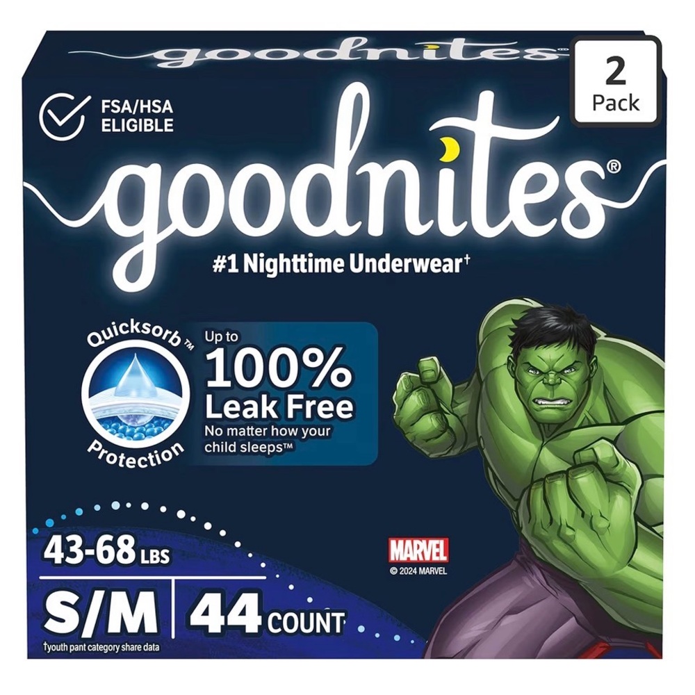 Goodnites Boys' Nighttime Bedwetting Underwear Size S/M (43-68 lbs), 44 Ct